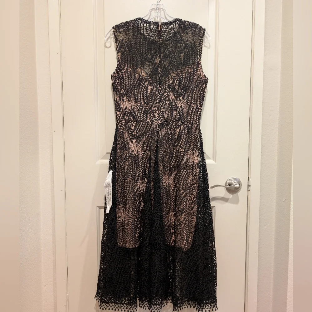 Dress the Population Shane Black Vine Lace Midi Dress Size Small - Picture 5 of 10
